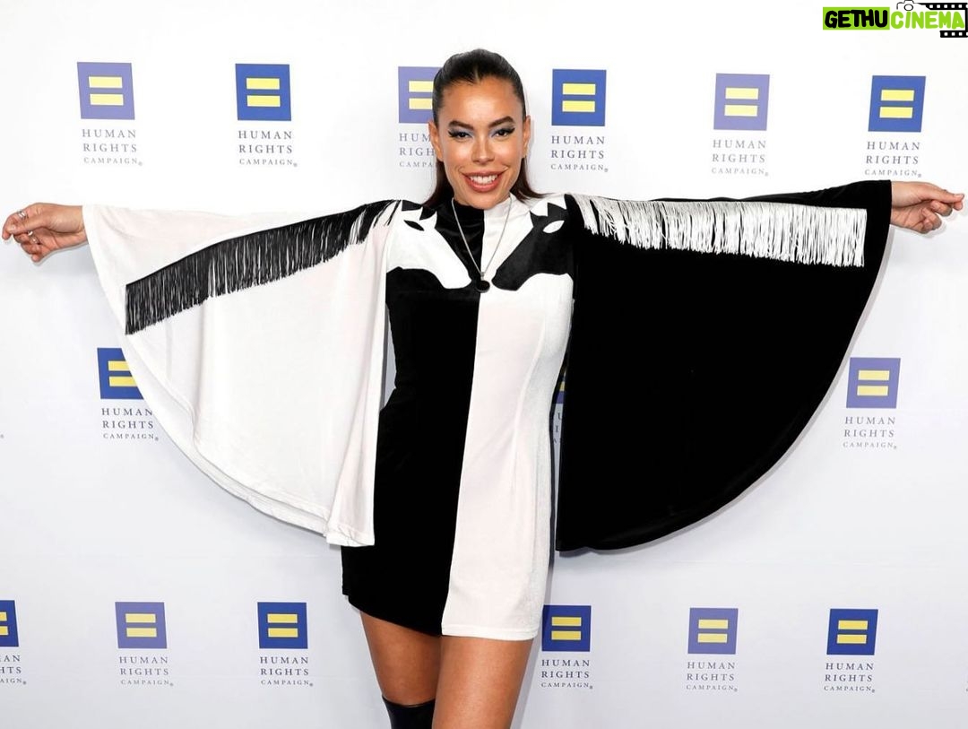 Brianna Baker Instagram - Honored to be @the_brianmichael ‘s guest at the @humanrightscampaign LA dinner this past weekend. Their mission: “We are here and we will fight until everyone’s rights are protected under the law, without exception.” PROTECTED without EXCEPTION. People are proposing and passing legislation that quite literally takes away Brian’s freedom to exist and be protected by the law. I stand with him and the Human Rights Campaign, and will not pretend it isn’t happening or how incredibly dangerous this makes the world for so many vulnerable people- especially children. Should you care to donate to this fight- link is in my bio ❤️🏳️⚧️✊🏽 P.S. Slide 2 is Brian’s speech. It was profound and moving to say the least. So much that at the end of that clip you hear someone say “f*ck” under their breath….that was @julesworks 😂