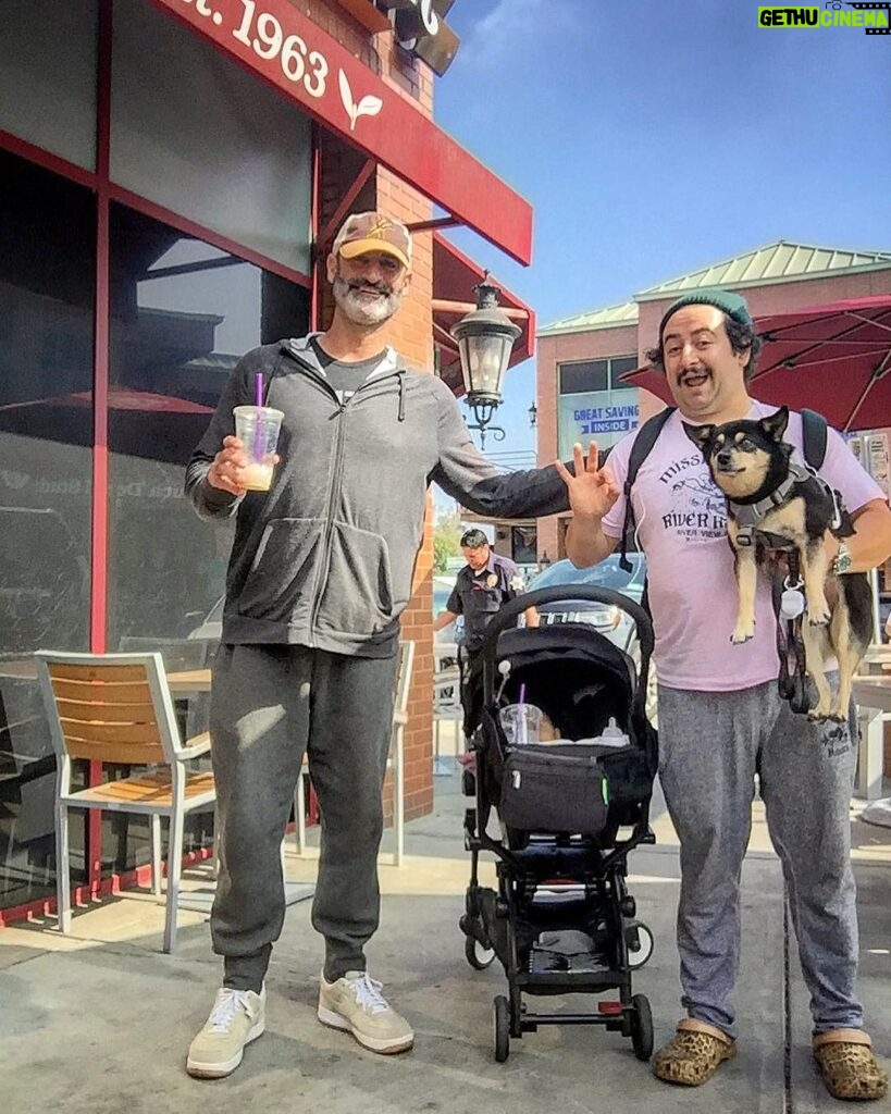 Brody Stevens Instagram - Coffee, Crocs, dog, baby & my pal @sandydanto! Always nice to see good friends in the neighborhood. ☕️ #DetroitEnergies San Fernando Valley