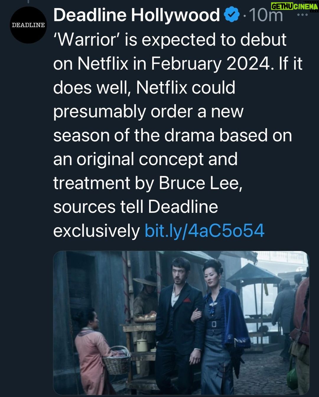 Bruce Lee Instagram - 🐉🚨WARRIOR - Based on the Writings of Bruce Lee - Seasons 1-3 will be on @netflix soon. LFG! 📺👀 Watch it. Rotten 🍅 93%, with an audience score of 96%. Then watch it again. And again. And again…let’s make the push for Season 4! 💥💥💥 #brucelee #warriormax @therealshannonlee @tropperj @justinlin @changstagrm @brandonlee @andrewkojigram @jsntbn @thatoliviacheng @dianneldoan @chelseamhead @langleykirkwood @joe_taslim @kieranbew @dustintringuyen @chenlovesyall @richtingworld @perryyungofficial @misterhoonlee
