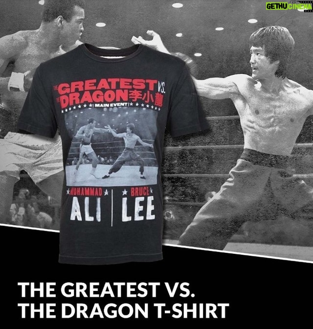 Bruce Lee Instagram - 🥊 Who ya got?? The Greatest vs. The Dragon 👉 link in bio to purchase Bruce had incredible respect for Muhammad Ali. They were both fans of one another and appreciated not only their respective skill-set but their philosophies. Bruce had films of Ali's fights sent to Hong Kong while filming Enter the Dragon. Reportedly, when cast mate John Saxon asked Bruce why he watched so much Ali footage, Bruce responded with a smile "Cause someday I'm gonna fight him." It was there on set that Bruce would watch Ali and in particular his footwork. Linda Lee has said that he would study film of Ali in reverse meticulously. In this fantasy collection we muse about the what if's. What if Muhammad Ali and Bruce Lee had a chance to meet, train and spar together? Get this best-selling tee and more from the Bruce Lee Official Store. Tap the link in our bio to shop! 🔗 shop.brucelee.com