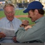 Bryan Cranston Instagram - A part of my childhood died yesterday. That may sound dramatic, and maybe it is, but it is how I’m feeling today. Los Angeles Dodgers’ legendary announcer, Vin Scully passed away at 94. What a brilliant life he led, and what an important part of my life he served. From the time I was able to understand what the radio was I would listen to Dodger baseball games. It was the beginning of a lifelong joy. Vin was never just about the score of the game. His stories made you feel like you were with him… like he was sharing a story just for you. As a child that was often a bedtime story, as I’d hide my transistor radio under my pillow to avoid parental detection. When times were tough, Vin was there to ease my pain or insecurities with the power of distraction. Because even if it was for only the next three hours, listening to Vin’s voice made me feel safe. Comforted. One of my greatest thrills was introducing Vin to my daughter, Taylor, at the ESPY’S in 2017, after I had presented Vin with the Icon Award. Taylor, an adult, and a catcher in her little league experience, nervously confessed to Vin that she listened to him her whole life… just like her dad. His signature opening statement is indelible in my memory, “Hi everybody, and a very pleasant good evening to you, wherever you may be.” I’m here, Vin…I’m right here.