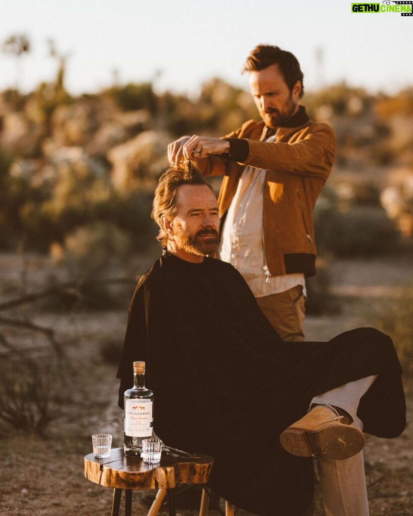 Bryan Cranston Instagram - Are you ready for summer? We at @DosHombres are getting things in order to take over the summer in a big way. Excited to have you along for the ride. 🥃 🎨 @danielepiersonsbeauty 👕 @ilariaurbinati 📷 @heretosaveyouall P.S Don’t let this man near your hair @aaronpaul