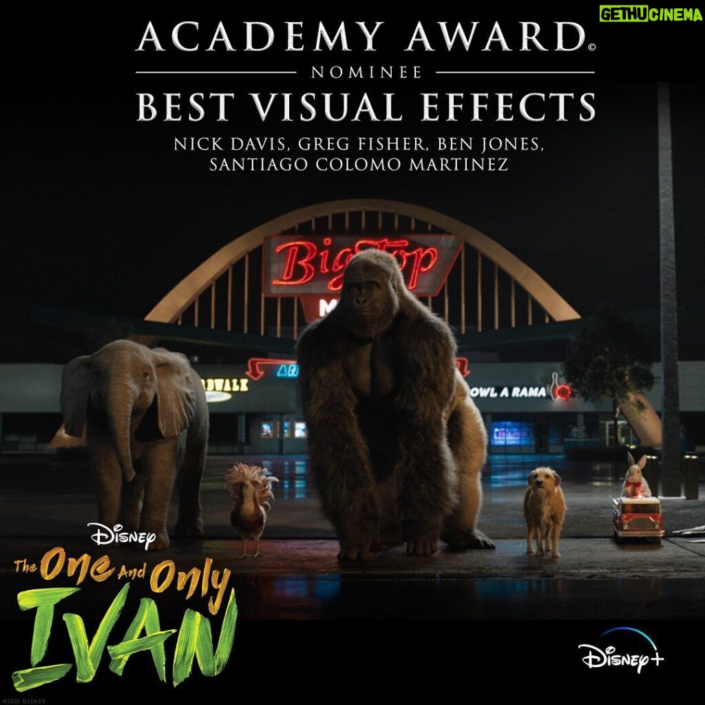 Bryan Cranston Instagram - I’m not that famous doctor who talks to animals, but I did get the chance to play someone that did in the movie, @oneandonlyivan @disney. And the exceptionally talented visual effects team that made those animals look and feel totally real are nominated for an Academy Award! Whether you’re a voting member for the Oscars or just curious about the artistry that went into the painstaking VFX, I hope you’ll check it out on Disney +. Good luck to the team, and I’ll see you on the Oscar telecast, as I present a special award @theacademy on Sunday.