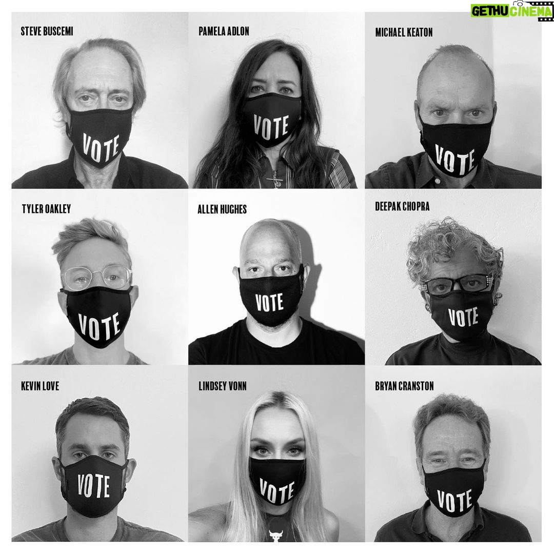 Bryan Cranston Instagram - I’ve got my mask on, and I’m ready to vote. Oh and I brought some friends along with me. Go to @WhenWeAllVote and join the movement by learning how to get registered and ready to vote by making YOUR voting plan. Support #whenweallvote’s mission with your own VOTE face mask @Bloomingdales which donates a portion of the proceeds to their cause. #novotenovoice