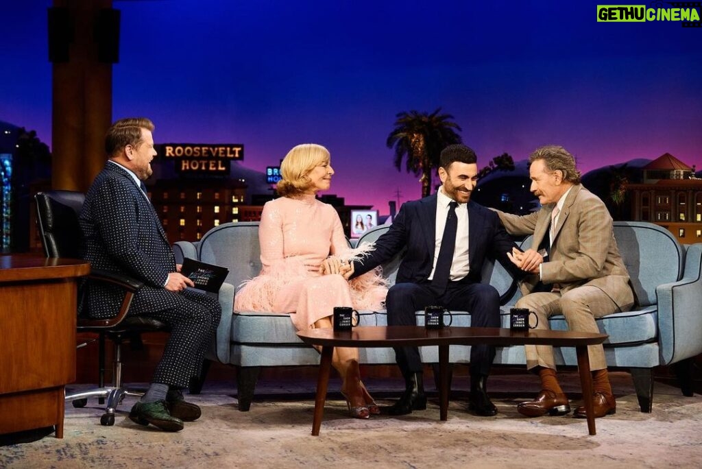 Bryan Cranston Instagram - Tonight on @latelateshow with @j_corden, Allison Janney and I try to ease Brett Goldstein into the world of talk shows… he’s new to it, so we had to be gentle with a virgin.