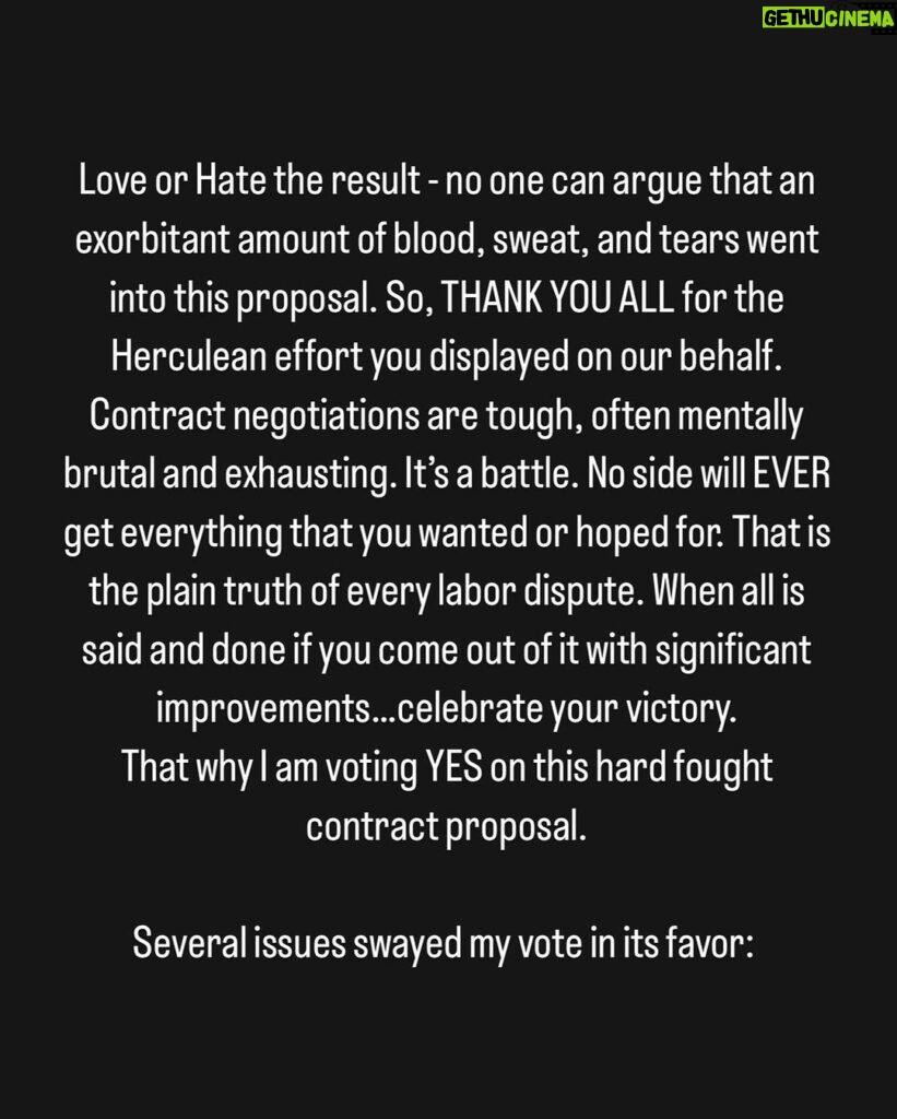 Bryan Cranston Instagram - SAG/AFTRA Contract - why I’m voting YES.