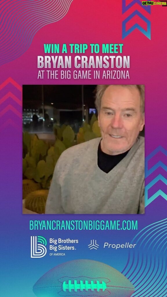 Bryan Cranston Instagram - Hey! I’m teaming up with @propeller.la to give you and a friend the chance to come meet me at the 2023 Super Bowl LVII. Airfare, hotel and 2 tickets to the big game are included, so join me in taking action to support @bbbsamerica for a chance to win. See link in bio to enter. Good luck! BC