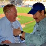 Bryan Cranston Instagram - A part of my childhood died yesterday. That may sound dramatic, and maybe it is, but it is how I’m feeling today. Los Angeles Dodgers’ legendary announcer, Vin Scully passed away at 94. What a brilliant life he led, and what an important part of my life he served. From the time I was able to understand what the radio was I would listen to Dodger baseball games. It was the beginning of a lifelong joy. Vin was never just about the score of the game. His stories made you feel like you were with him… like he was sharing a story just for you. As a child that was often a bedtime story, as I’d hide my transistor radio under my pillow to avoid parental detection. When times were tough, Vin was there to ease my pain or insecurities with the power of distraction. Because even if it was for only the next three hours, listening to Vin’s voice made me feel safe. Comforted. One of my greatest thrills was introducing Vin to my daughter, Taylor, at the ESPY’S in 2017, after I had presented Vin with the Icon Award. Taylor, an adult, and a catcher in her little league experience, nervously confessed to Vin that she listened to him her whole life… just like her dad. His signature opening statement is indelible in my memory, “Hi everybody, and a very pleasant good evening to you, wherever you may be.” I’m here, Vin…I’m right here.
