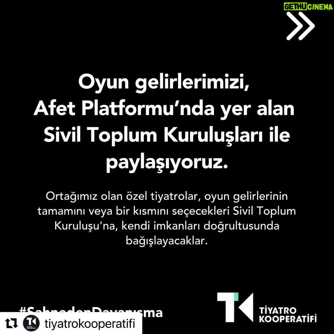Burak Satibol Instagram - Ortağımız olan 76 özel tiyatro ve tüm bileşenlerimizle #SahnedenDayanışma’yı büyütüyoruz. 📌 Oyun Gelirlerimizi @afetplatformu ’nda yer alan Sivil Toplum Kuruluşları ile paylaşıyoruz. 📌 Barınma ihtiyacı için, paydaşımız @ihtiyacharitasiofficial 'ın #BirKiraBirYuva Projesi’ni destekliyoruz. 📌 Depremzedelere destek olan seyircilerimizi oyunlarımızda misafir edeceğiz. @afetplatformu 📌 Afet bölgesindeki meslektaşlarımız @akdenizbolgetiyatrokooperatifi ve @ahuratiyatrokooperatifi ile dayanışma içinde olacağız. 📌 Depremden etkilenen insanlarımız yeniden bir hayat kurarken, başta çocuklar ve kadınlar olmak üzere toplumsal iyi oluşu destekleyecek faaliyetler yürüteceğiz.