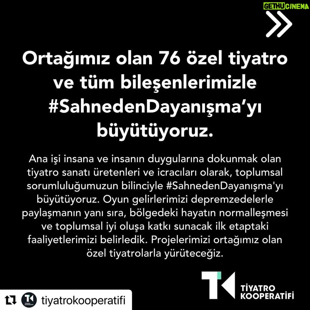 Burak Satibol Instagram - Ortağımız olan 76 özel tiyatro ve tüm bileşenlerimizle #SahnedenDayanışma’yı büyütüyoruz. 📌 Oyun Gelirlerimizi @afetplatformu ’nda yer alan Sivil Toplum Kuruluşları ile paylaşıyoruz. 📌 Barınma ihtiyacı için, paydaşımız @ihtiyacharitasiofficial 'ın #BirKiraBirYuva Projesi’ni destekliyoruz. 📌 Depremzedelere destek olan seyircilerimizi oyunlarımızda misafir edeceğiz. @afetplatformu 📌 Afet bölgesindeki meslektaşlarımız @akdenizbolgetiyatrokooperatifi ve @ahuratiyatrokooperatifi ile dayanışma içinde olacağız. 📌 Depremden etkilenen insanlarımız yeniden bir hayat kurarken, başta çocuklar ve kadınlar olmak üzere toplumsal iyi oluşu destekleyecek faaliyetler yürüteceğiz.