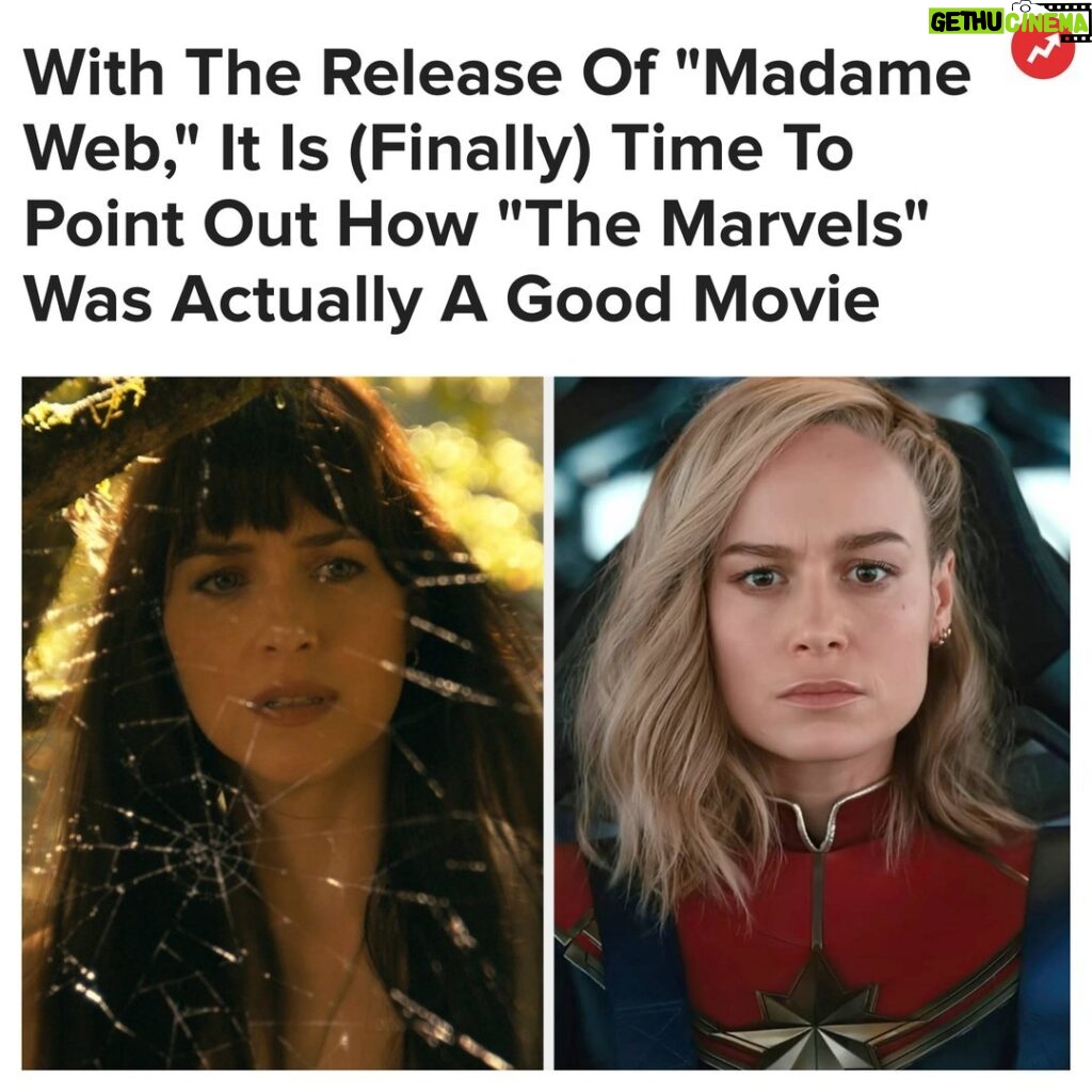 Buzzfeed Instagram - Madame Web is being called a bad movie you need to go see to believe, while The Marvels was unfairly criticized and was objectively a fun movie. More at the link in bio 👀