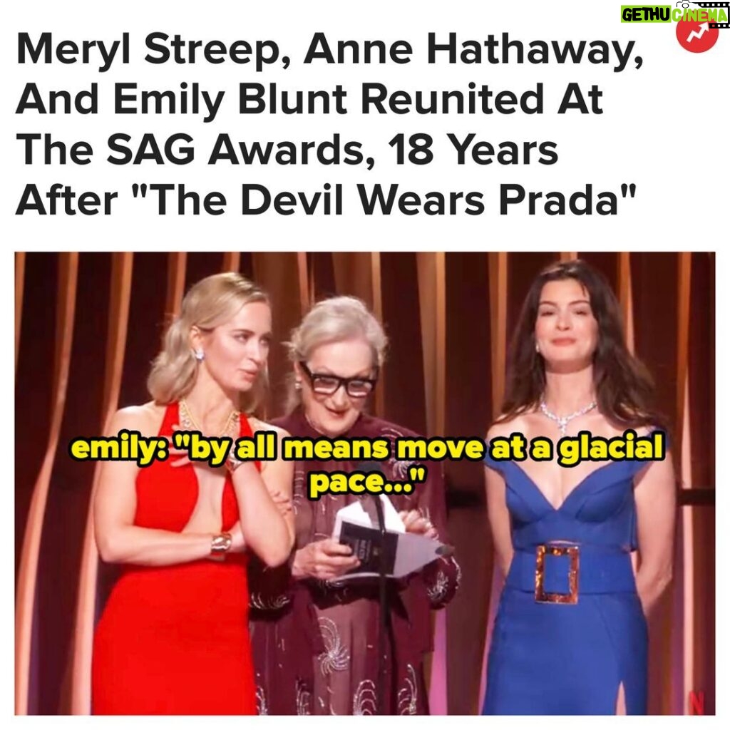 Buzzfeed Instagram - Meryl Streep, Anne Hathaway, and Emily Blunt reciting Miranda Priestly lines while presenting at the SAG Awards was perfect. Tap the link in our bio for more 👠