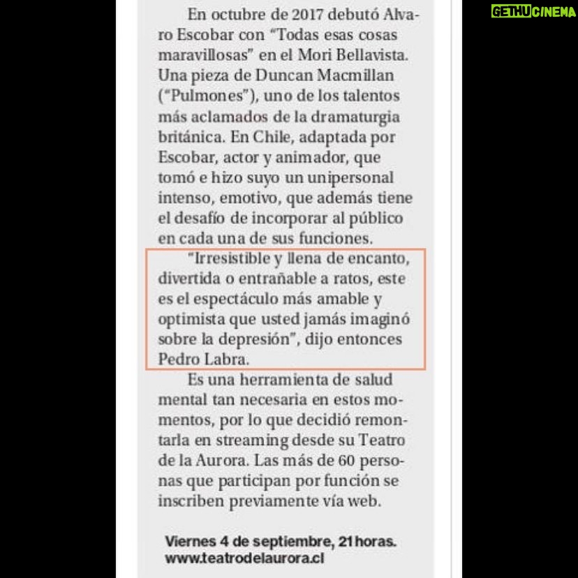 Álvaro Escobar Instagram - Falta muy poco para la función de este viernes! Gracias por acompañar. Los espero mañana a las 21 hrs. Accesos en www.teatrodelaurora.cl