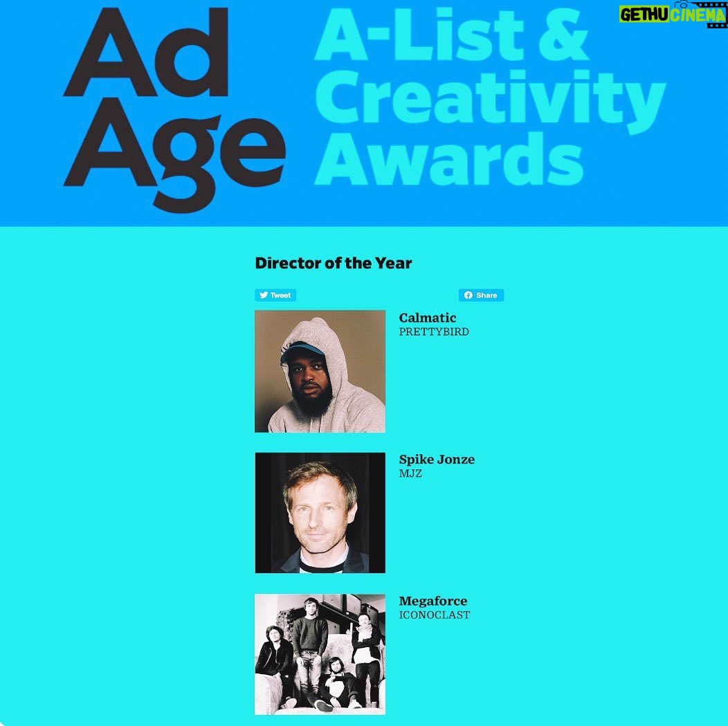 Calmatic Instagram - Hella stoked to find out was short listed for the Ad Age A-List Creativity Awards an award focusing on creativity in advertising and commercials. Nominated for Director Of The Year along side some amazing people including one of my heroes Spike Jonze! β¨βπΎπ€π₯