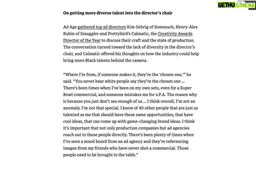 Calmatic Instagram - A few weeks ago when I spoke to AdAge regarding diversity there were a bunch more conversations that went on that day with other industry leaders whom all had brilliant things to say. Here's AdAge's top 5 takeaways from those talks including one of mine.🖤✨