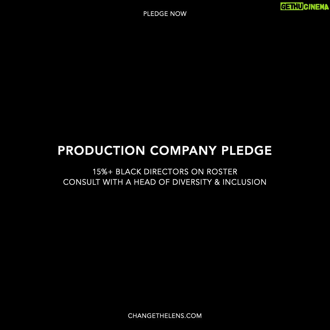 Calmatic Instagram - Proud to join @savanahleaf and hundreds of black filmmakers in taking this pledge so we’re no longer anomalies! Black people represent approximately 15% of the United States and London. CHANGE THE LENS is a pledge to ensure the representation of black filmmakers within the commercial and music video film industry is reflective of the greater population. PRODUCTION COMPANY PLEDGE 15%+ black directors on roster Consult with a head of Diversity & Inclusion TALENT AGENCY PLEDGE 15%+ black talent on roster PRODUCER PLEDGE 15%+ black department heads and crew on every job DIRECTOR PLEDGE 15%+ black department heads and crew on every job DEPARTMENT HEAD PLEDGE 15%+ black crew on every job PLEDGE NOW @ WWW.CHANGETHELENS.COM