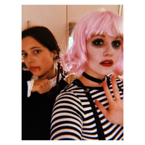Cara Theobold Instagram - Wednesday Addams and a mime being scary in the kitchen. Ish.