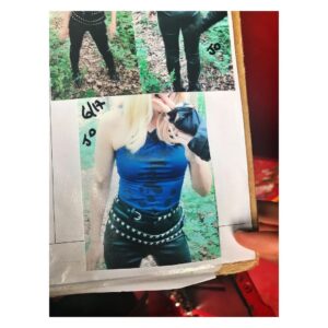 Cara Theobold Instagram - Costume continuity photos from #Zomboat! Little did we know, leather is a totally unsuitable choice for the apocalypse - should have stuck with pyjamas. And I’m biting @leahbrotherhead because she tried to get in the shot...😁