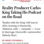 Carlos King Instagram - BayBEE yass to the @hollywoodreporter 🤸🏽‍♀️There’s now a few more tickets left to see me and @melodysholt so click on the link in the bio and see you on Sunday, January 21st, 2024 #realitywiththeking #lamh