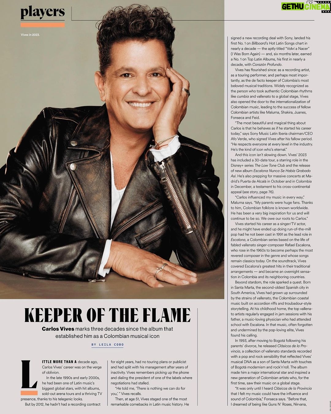 Carlos Vives Instagram - Gracias por tanto cariño Revista Billboard. Celebramos 30 años de música y de la construcción del Universo Vives. Gaira Musica Local, nuestro sello, RíoGrande la escuela, Tras La Perla, nuestra iniciativa social y El Cumbia House, la casa de la música y del entretenimiento ❤️ #UniversoVives @billboardlatin @leilacobo @wkentertainment