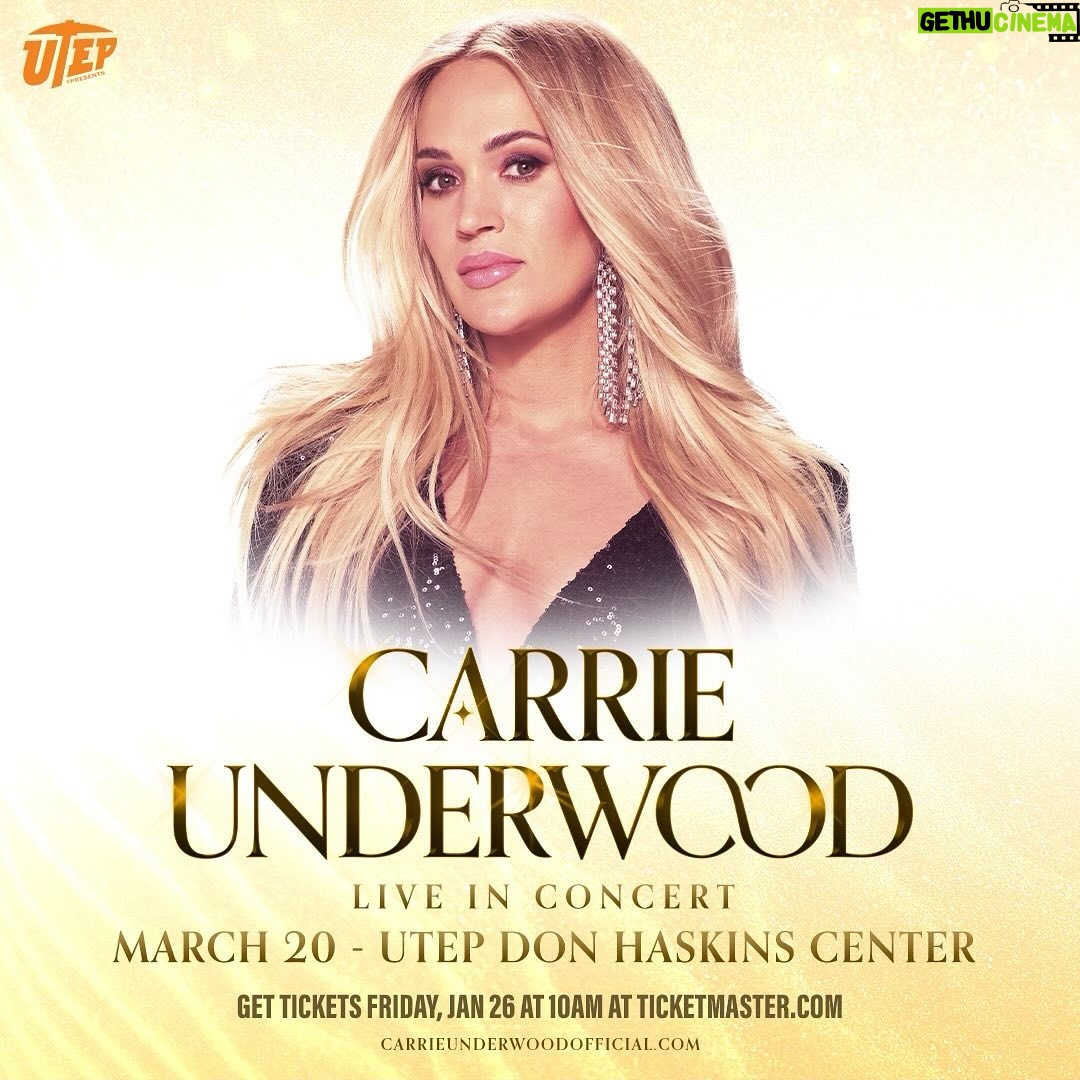 Carrie Underwood Instagram - #Repost @utep_ose ・・・ JUST ANNOUNCED: Multi-Platinum country singer Carrie Underwood is coming to the UTEP Don Haskins Center on March 20th, 2024! Tickets on sale on 01/26! 🤠🎸