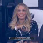 Carrie Underwood Instagram - Had a blast at the @snfonnbc game tonight @allegiantstadium with @collinsworthpff, @miketiriconbc and all the amazing fans!  Thanks for having me! 📸: @jeffjohnsonimages