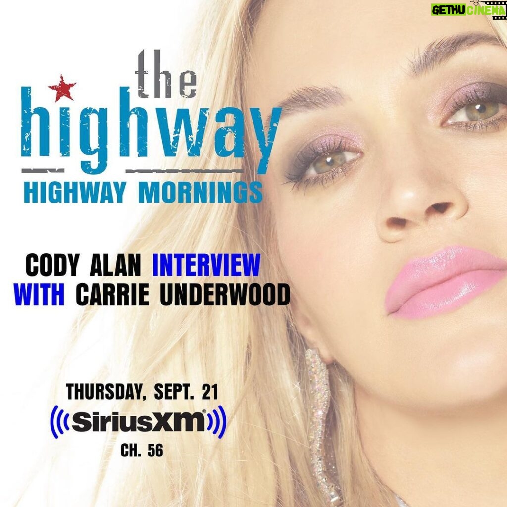 Carrie Underwood Instagram - Carrie and @codyalan reunite tomorrow morning, Sept 21 on @sxmthehighway’s “Highway Mornings” as she welcomes him to the @siriusxm family!  Tune in to hear them catch up on the #DenimAndRhinestones (Deluxe Edition), #REFLECTION, and more! -TeamCU
