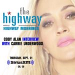 Carrie Underwood Instagram - Carrie and @codyalan reunite tomorrow morning, Sept 21 on @sxmthehighway’s “Highway Mornings” as she welcomes him to the @siriusxm family!  Tune in to hear them catch up on the #DenimAndRhinestones (Deluxe Edition), #REFLECTION, and more! -TeamCU