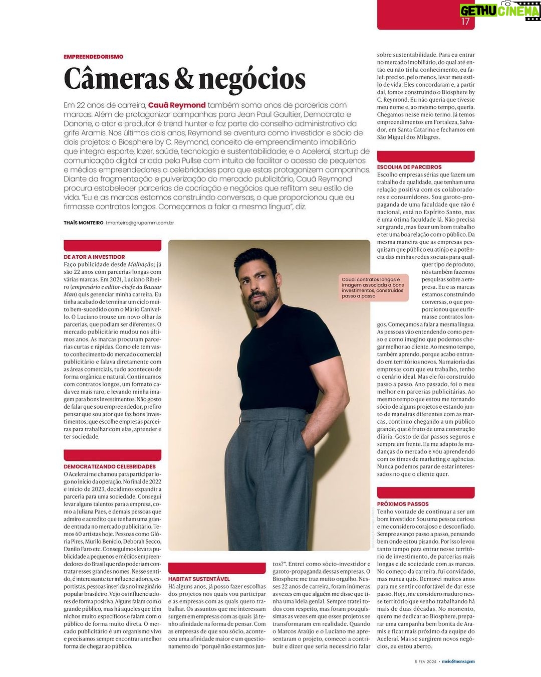 Cauã Reymond Instagram - Falei com @meioemensagem sobre carreira, negócios e como essas duas coisas acabam se fundindo em algo muito bem elaborado. Quer ler? Coloquei a matéria no final do carrossel. Fotos @pedroloreto