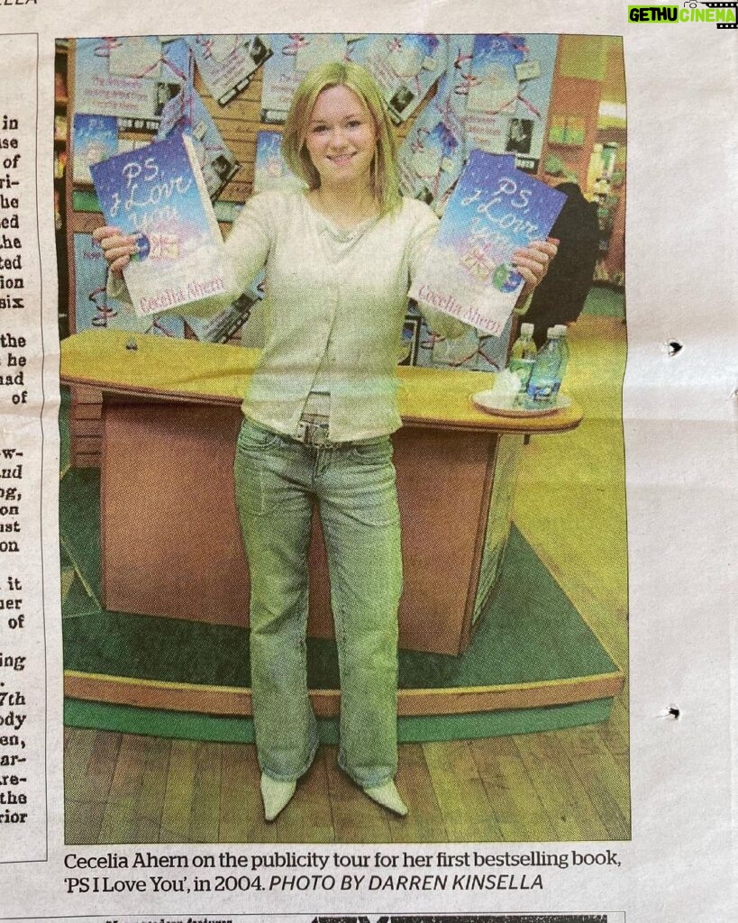 Cecelia Ahern Instagram - Thanks to Northside People for this reminder of my first ever signing for PS I Love You in O’Connell Street. The low waisted jeans, sparkly belt and pointy boots tell me it was 2004 😂 Martin Black, the lovely manager of Easons O’Connell St at the time, had a room filled with sandwiches and cakes beforehand. I had never even been to a book signing before and had no idea what to expect but I remember the queue was out the door and down the street and I was so nervous I could barely speak. I think it shows in my face. My mom, sister and now mother-in-law were there, and my husband’s Nana Lucy got the bus in for the big day. Emotional now remembering it. So many supportive people. Terrifying day, but a big day and it makes me smile today. ❤️