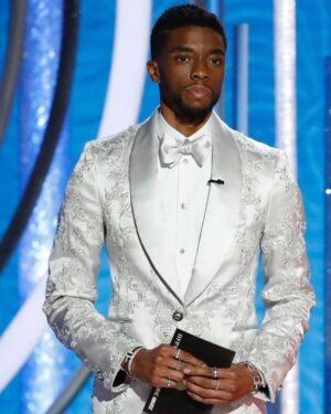 Chadwick Boseman Instagram - Hit up the #GoldenGlobes to present with my #BlackPanther family. Want to say congrats to all of the winners. This look though...thank you to @Versace and to my team.