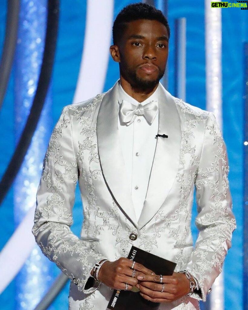 Chadwick Boseman Instagram - Hit up the #GoldenGlobes to present with my #BlackPanther family. Want to say congrats to all of the winners. This look though...thank you to @Versace and to my team. Golden Globes