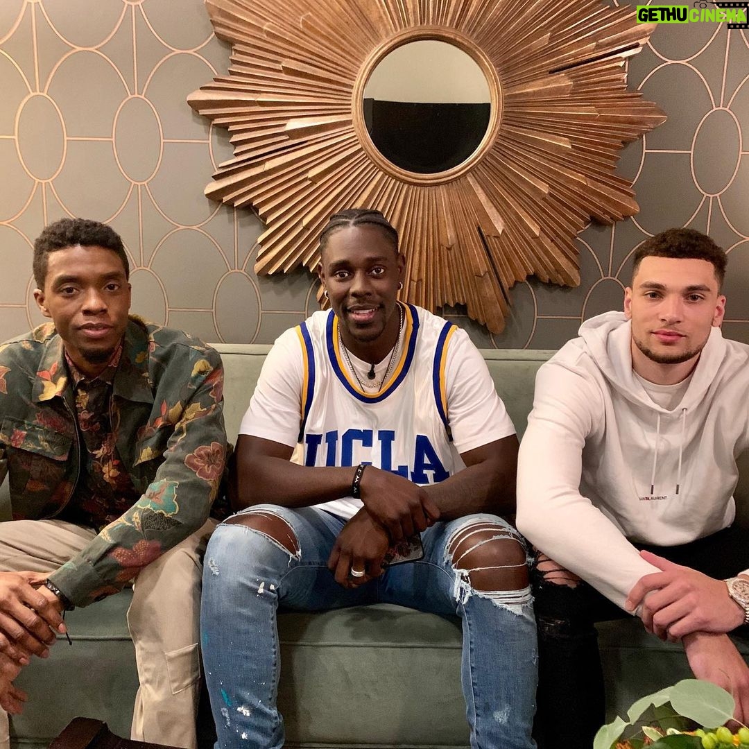 Chadwick Boseman Instagram - Ran into these guys at @JimmyKimmelLive. Tune in tonight after the #NBAFinals. #21Bridges