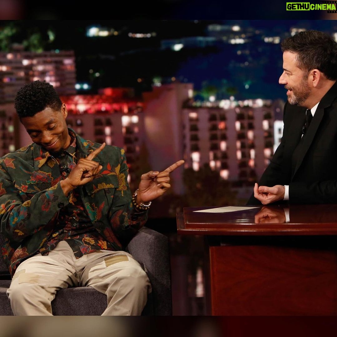 Chadwick Boseman Instagram - Ran into these guys at @JimmyKimmelLive. Tune in tonight after the #NBAFinals. #21Bridges