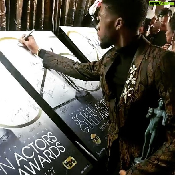 Chadwick Boseman Instagram - “To be young, gifted and black…” There is a place for us. There is a screen for us. Thank you to SAG-AFRTA for the appreciation and celebration of our work. #BlackPanther #SAGAwards