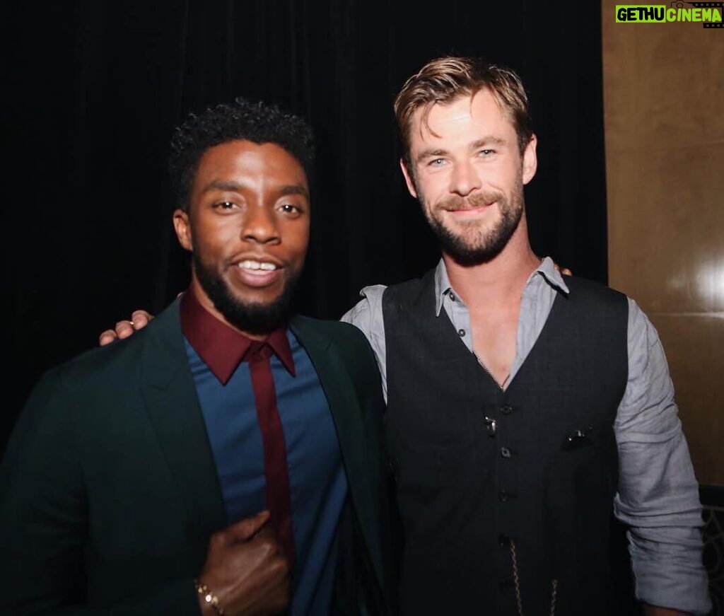 Chadwick Boseman Instagram - Shoulda gone for his head, bro. It was literally right there. Just sayin. Happy belated Born Day, @chrishemsworth! #InfinityWar
