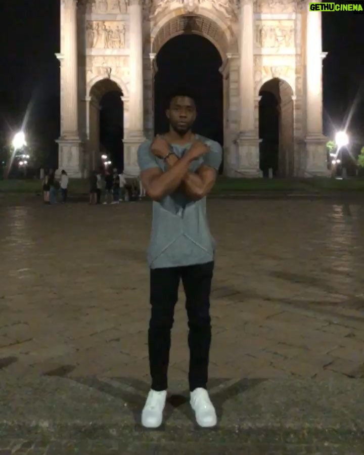 Chadwick Boseman Instagram - Mom said she was disappointed that I didn’t do the salute at the #MTVAwards, so #WakandaForever from the Arco della Pace a Milano.
