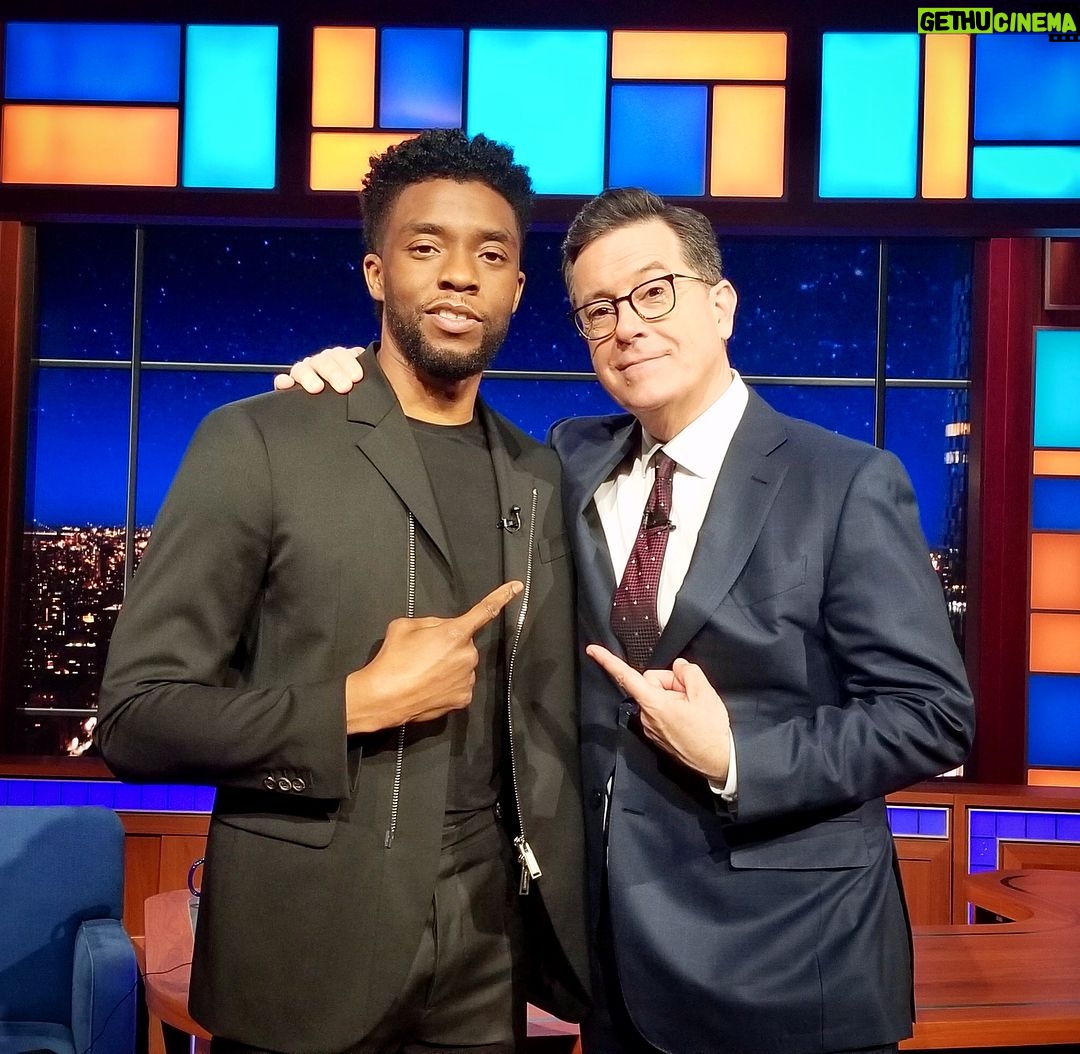 Chadwick Boseman Instagram - Come backstage with me and @stephenathome before you tune into tonight's @colbertlateshow. #LSSC #BlackPanther New York, New York
