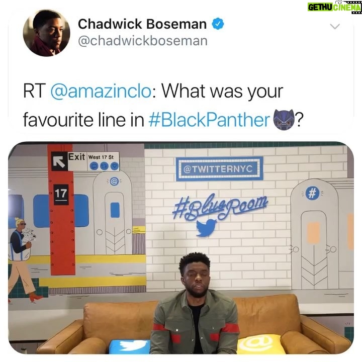 Chadwick Boseman Instagram - In honor of today’s Blu-ray release, I’m answering your #BlackPanther questions over on @Twitter. http://twitter.com/chadwickboseman Twitter NYC