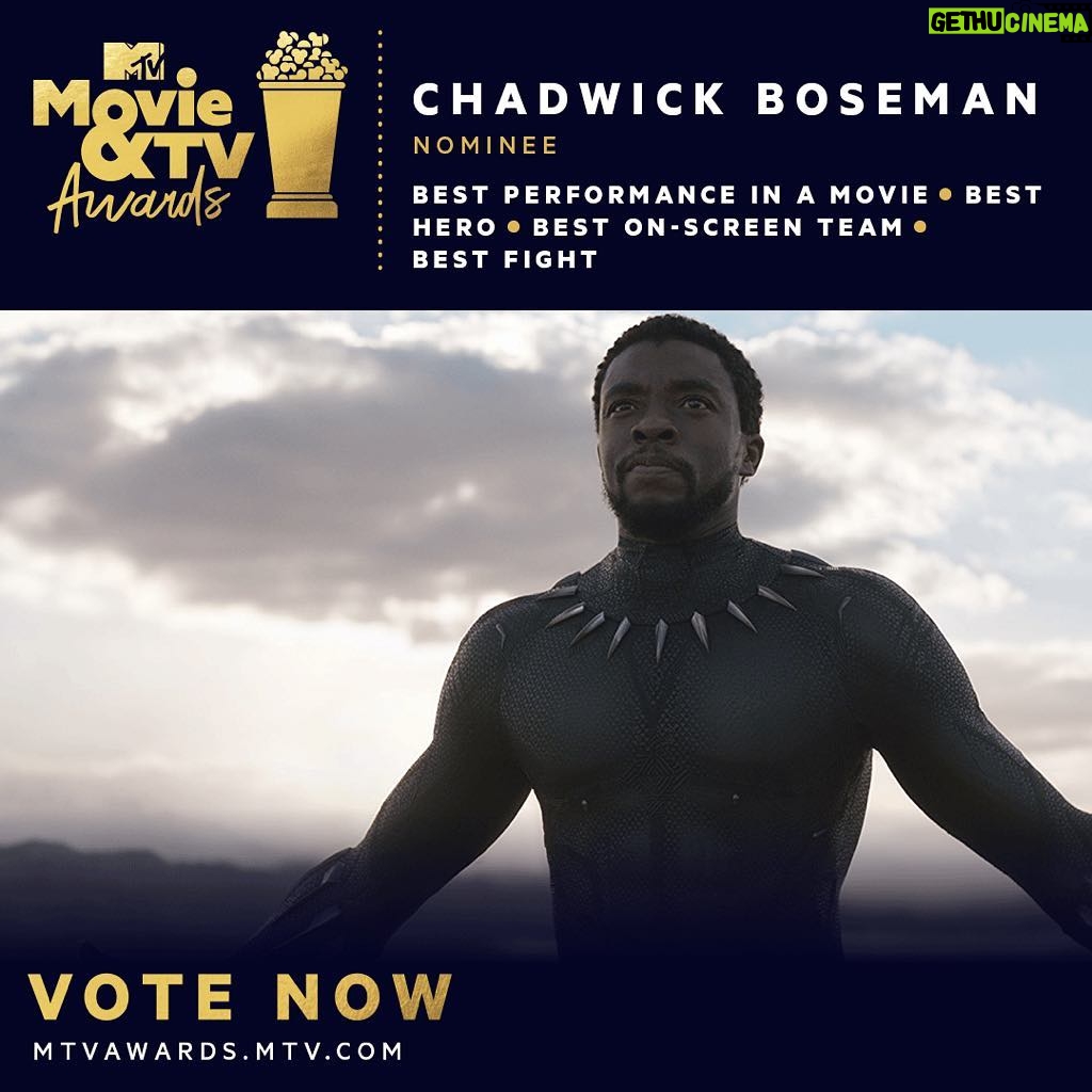 Chadwick Boseman Instagram - Feeling that #MTVAwards love. Thank you @MTV and all who vote. 🙏🏾 #WakandaForever
