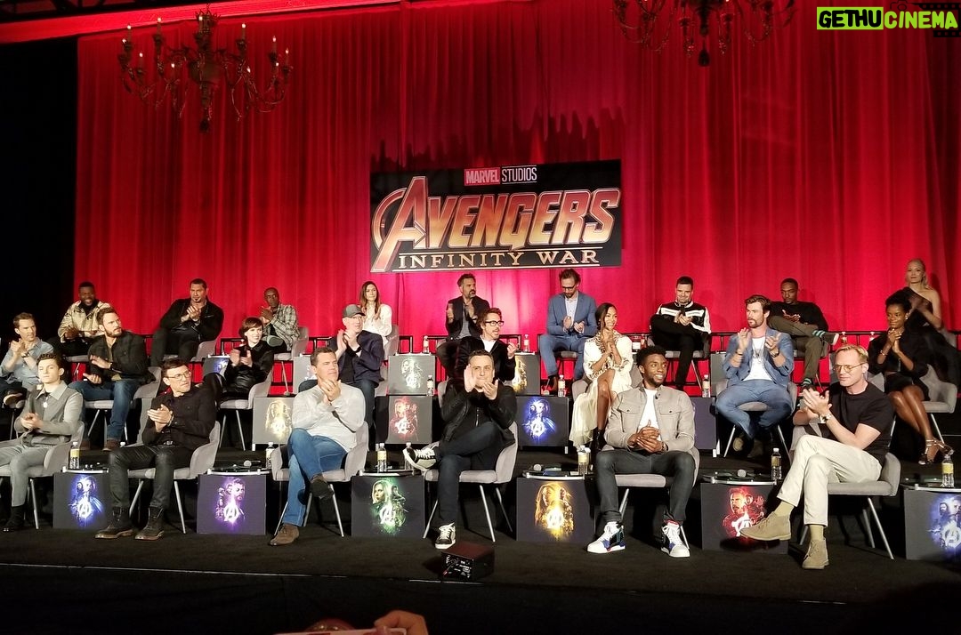 Chadwick Boseman Instagram - Excited to see you guys at tonight’s #InfinityWar premiere. Until then, here’s a look behind the scenes of our junket. Bonus: I’ve got a poster signed by the gang. Stay tuned for a chance to win!