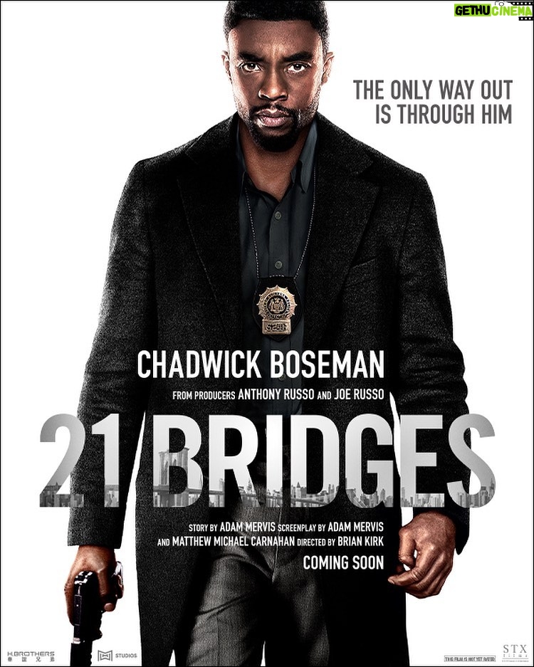 Chadwick Boseman Instagram - The only way out is through him. Here’s an exclusive first look at the new poster for @21BridgesMovie - coming soon to theaters. #21Bridges