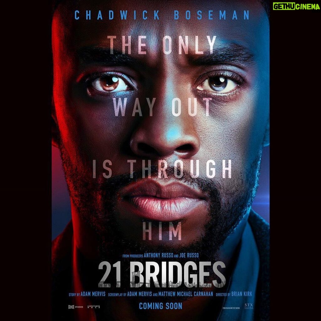 Chadwick Boseman Instagram - #21Bridges trailer dropping tomorrow ➡️ @21bridgesmovie