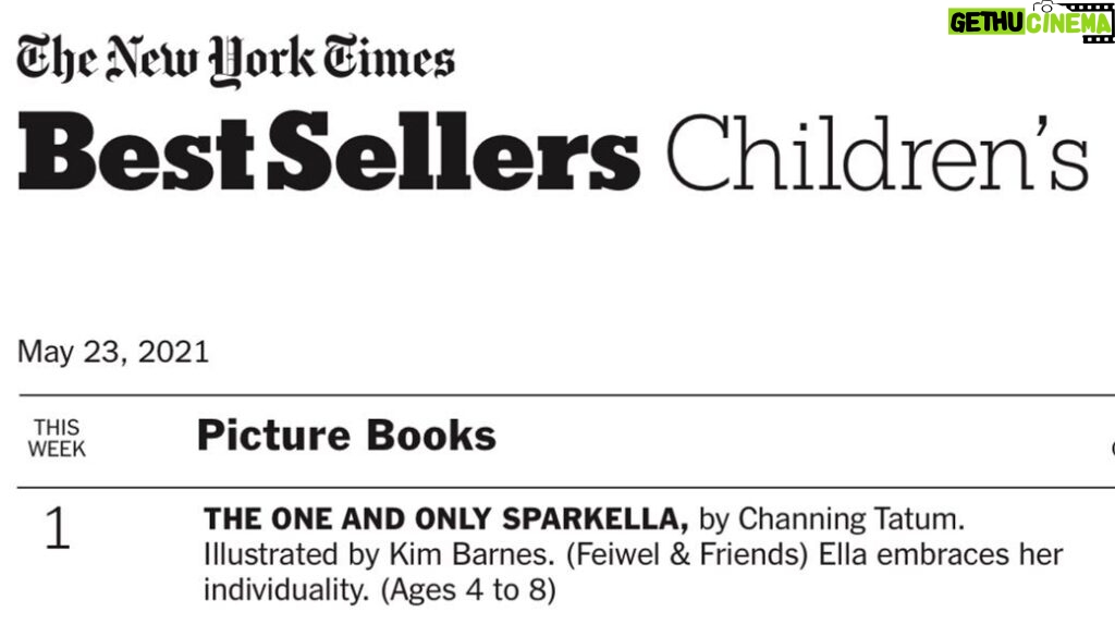 Channing Tatum Instagram - Say what?!?! #1 on the #NewYorkTimes #Bestseller list!! I’m literally speechless right now!!! Ten year old me would never believe this. Evie and I want to thank each and every one of you for all of the #Sparkella love. I couldn’t be more excited right now! THANK YOU!!