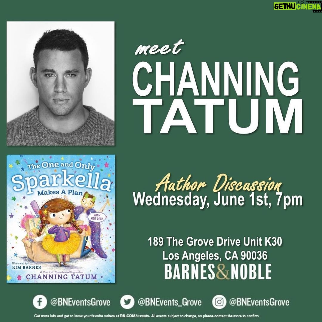 Channing Tatum Instagram - It's hard to believe that we're just over a month away from the release of THE ONE AND ONLY SPARKELLA MAKES A PLAN. I'm excited to announce that I'm hosting an in-person launch event at @BarnesandNoble The Grove on Weds, 6/1 at 7pm PT! For anyone who can't make it, I’m also having a virtual launch event hosted by @brooklinebooksmith on Friday, 6/3 at 6pm ET. Ticket info & registration details at the link in my bio and here: https://linktr.ee/sparkella And bonus: if you've already preordered, are planning to preorder, or if you get tickets for one of my events, you can upload your preorder receipt at the link in my bio to receive a free @Sparkella sticker sheet from @MacKidsBooks! #Sparkella