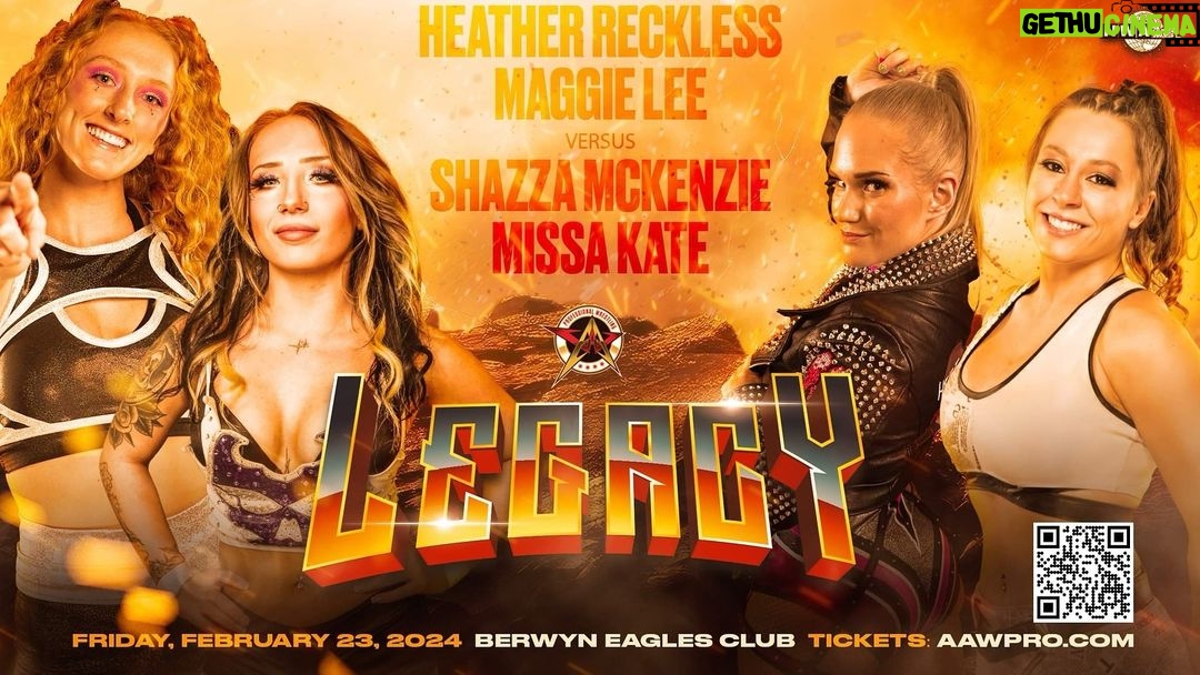 Chantelle Allison Instagram - ***JUST SIGNED*** Grudge Match @heather_reckless & @justmaggielee vs. @shazza_mckenzie & @missakate23 LEGACY 2/23/24 Berwyn Eagles Club Berwyn, IL Tickets aawpro.ticketleap.com LIVE on @highspots #AAW20 #AAW #WWE #WWERaw #TNA #AEW #Chicago #ProWrestling Berwyn Eagles 2125