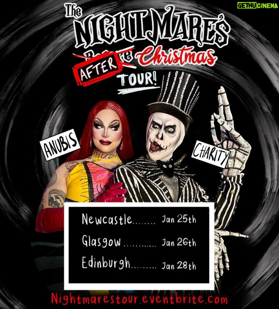Charity Kase Instagram - WERE BACK! 💀 Catch you at the end of the month with our return to The Nightmares tour! We can’t wait to take over the north with our camp cabaret, ticket link in bio! All previous tickets will be valid for these shows 👻 #nightmarebeforechristmas #cabaret #dragraceuk #dragtour London, United Kingdom
