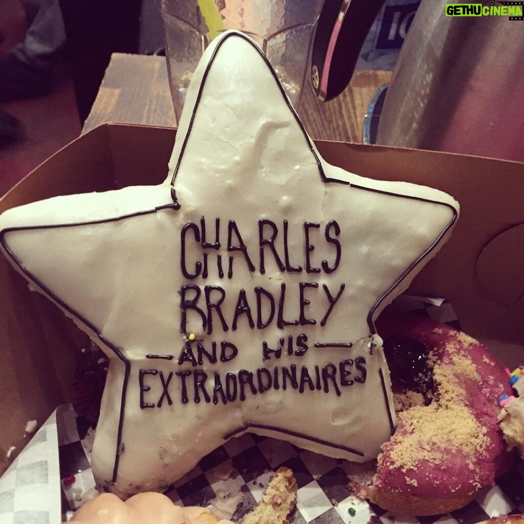Charles Bradley Instagram - Thank you @firstavenue for this delicious donut and, oh wait, AN INCREDIBLE SOLD OUT SHOW TOO! #charlesbradley #charlesforchange #screamingeagleofsoul #donutsforchange