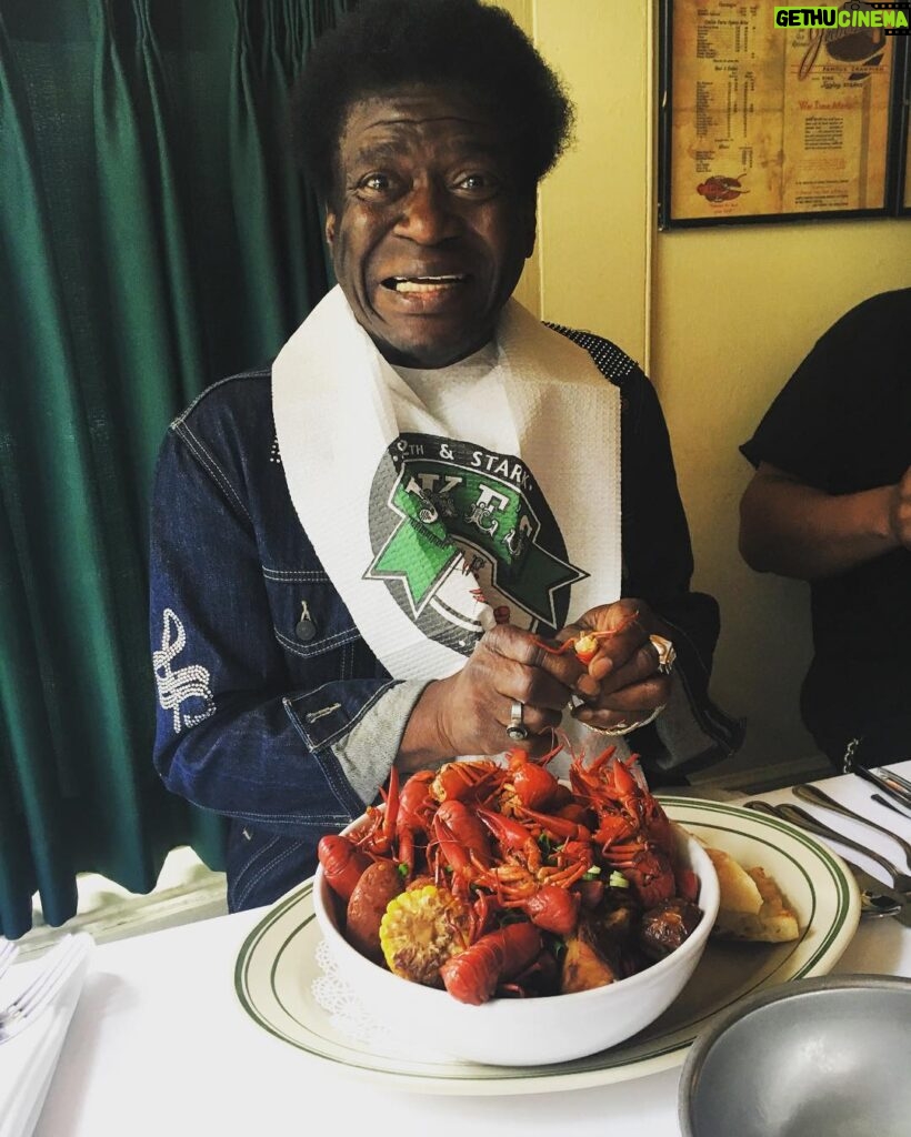 Charles Bradley Instagram - No crawfish is safe when this man rolls into town 👌🏿 #charlesbradley #screamingeagleofsoul #charlesforchange 📸@caitoprimo Jake's Famous Crawfish