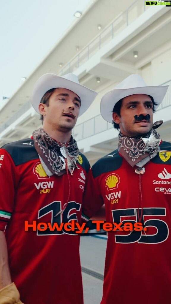 Charles Leclerc Instagram - Cowboy tryouts for @charles_leclerc and @carlossainz55 went pretty much as expected 😅 #USGP 🇺🇸 #CharlesLeclerc #CarlosSainz #F1 COTA Circuit of the Americas